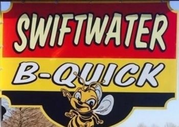 Swiftwater B-Quick sign with bumblebee cartoon 