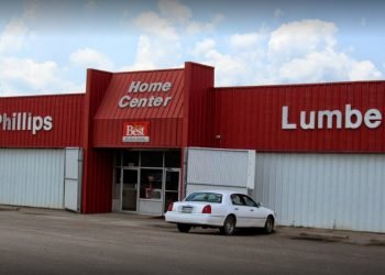 Exterior of Barnett Phillips lumber company in the afternoon 