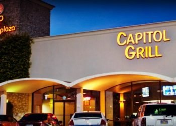 exterior of capitol grill in the evening 