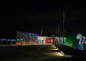 exterior of Mississippi children's museum in the evening 