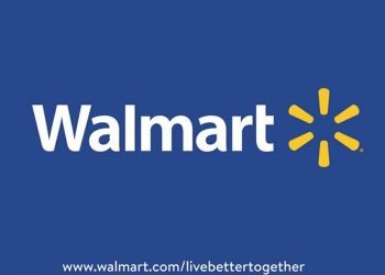 Blue background with white "Walmart" logo