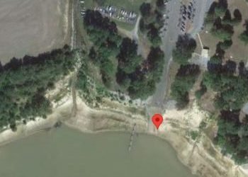 aerial view of boat ramp